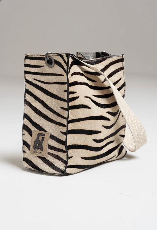 Indi & Cold- Zebra Leather Bucket Tote Bag
