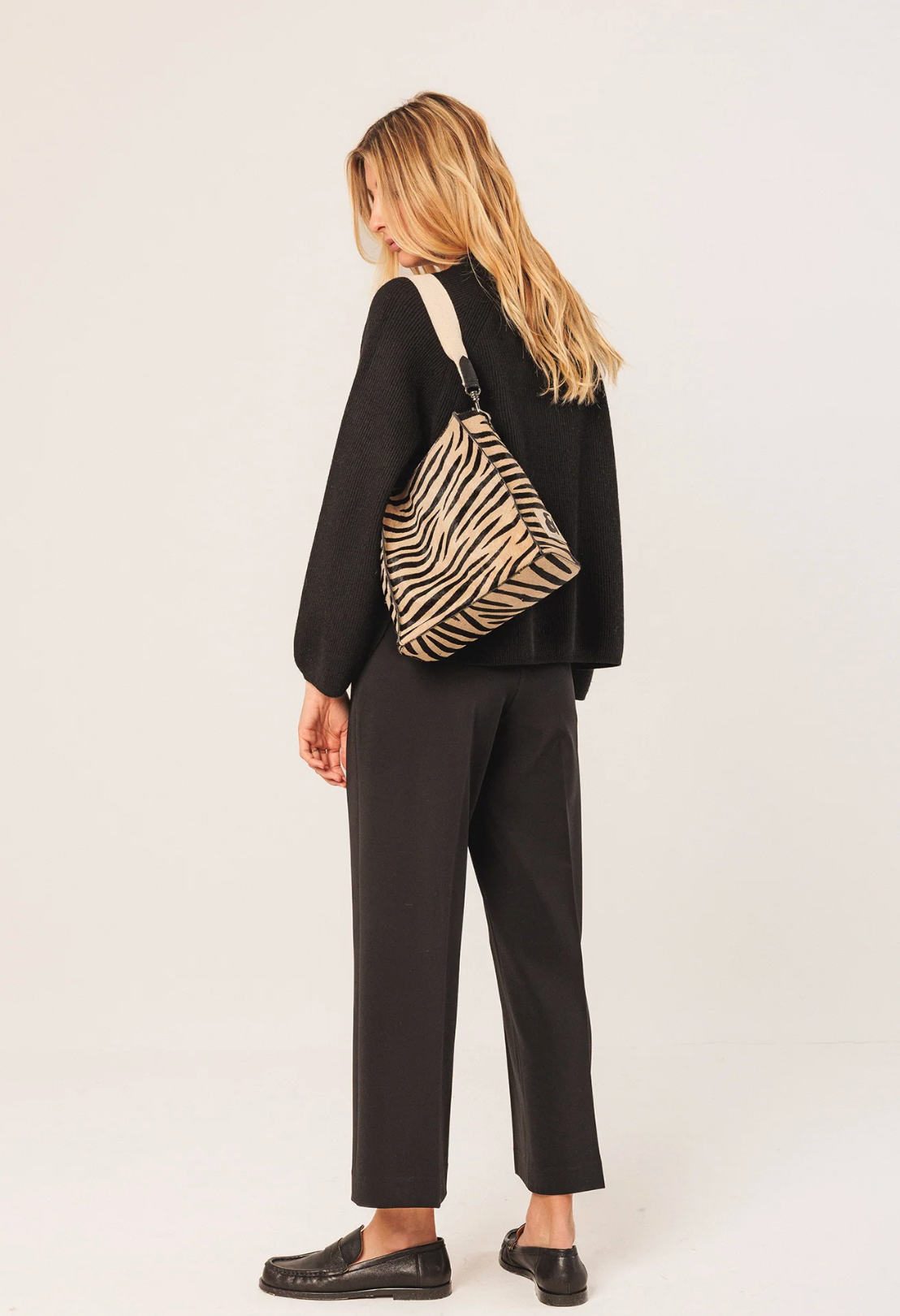 Indi & Cold- Zebra Leather Bucket Tote Bag
