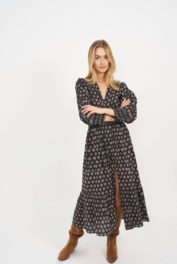 francesca's black and gold dress BIANCA DRESS - BLACK