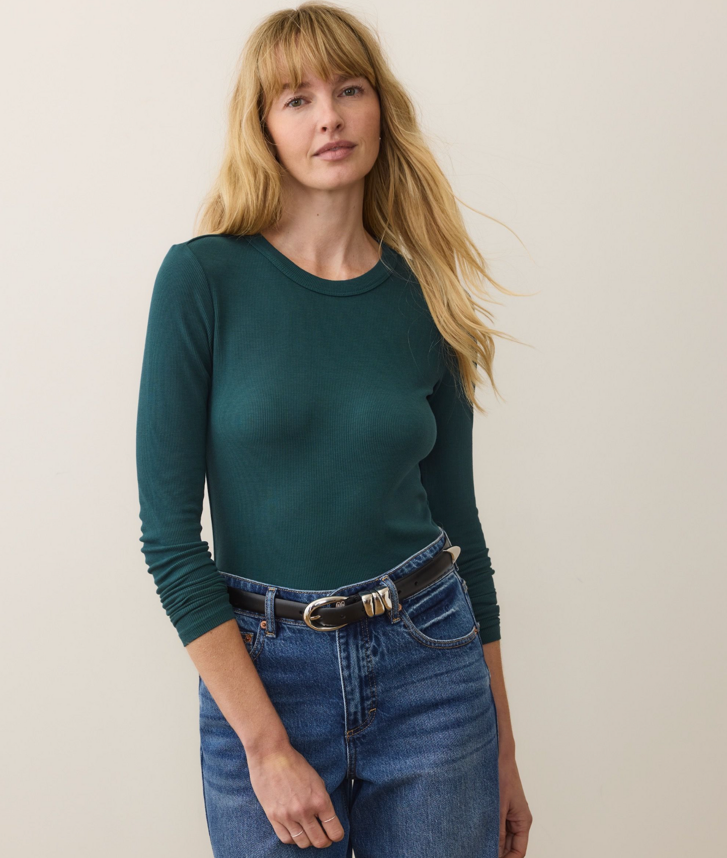 Lexi Rib Sun-In Longsleeve Crew Tee | Emerald