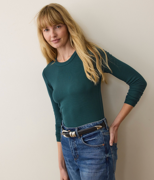 Lexi Rib Sun-In Longsleeve Crew Tee | Emerald