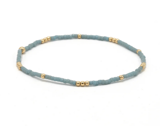 2mm Newport Pale Turquoise Blue + Gold Filled Waterproof Bracelet