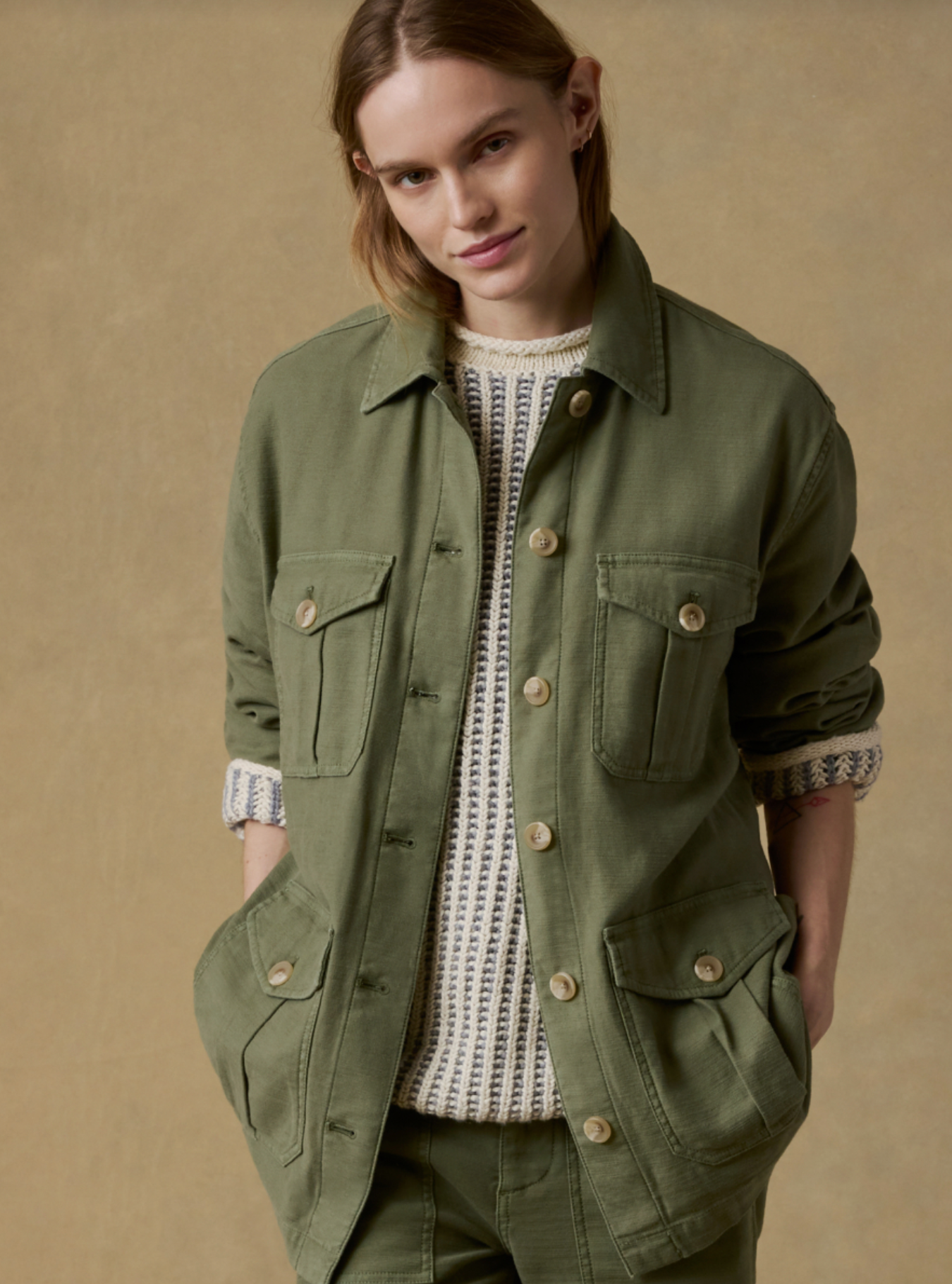 Soft Stretch Safari Jacket | Moss