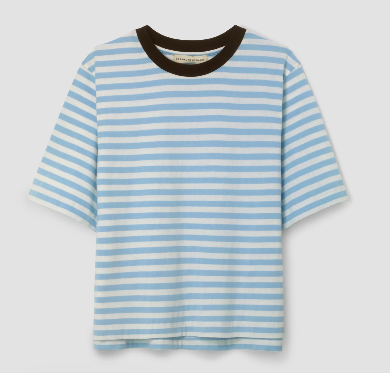 Bay-Sue Organic Cotton Jersey Stripe Top | Pale Blue and White Stripe