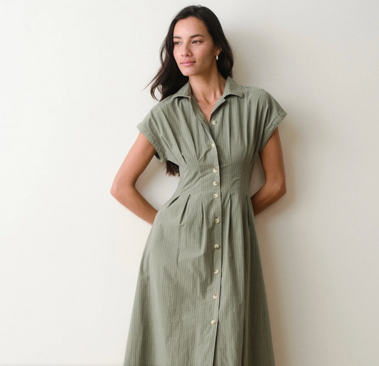 Arden Midi Shirt Dress | Olive/Navy Stripe