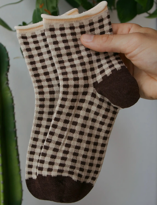 Brown Gingham Socks