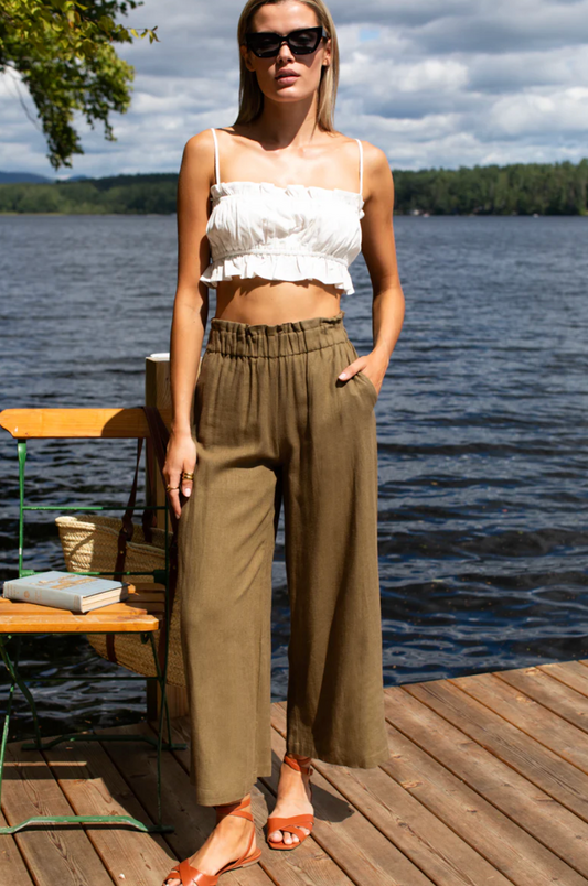 Pull On Pocket Pant - Gothic Olive Linen