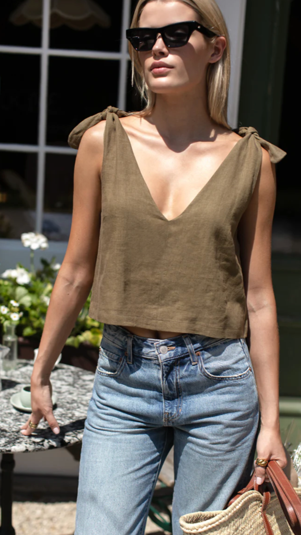 Emerson Fry Tie Shoulder Mod Top | Gothic Olive Linen