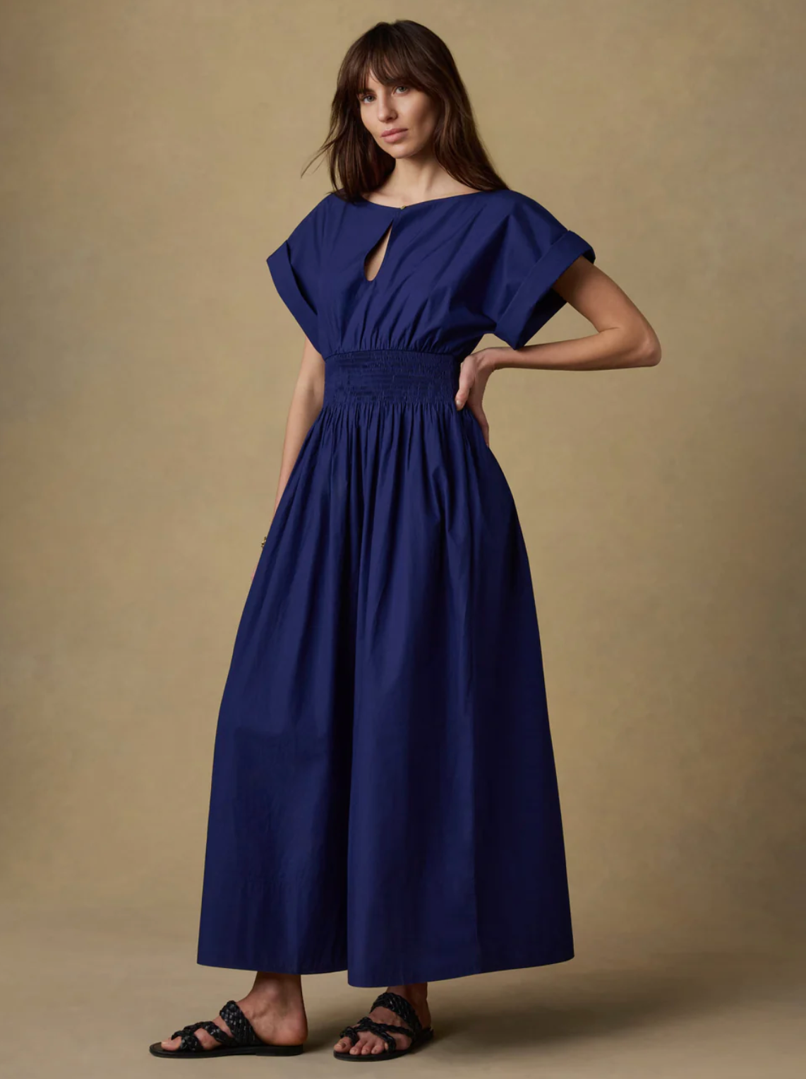 Coastal Poplin Elia Smocked Dress - Ocean Cavern