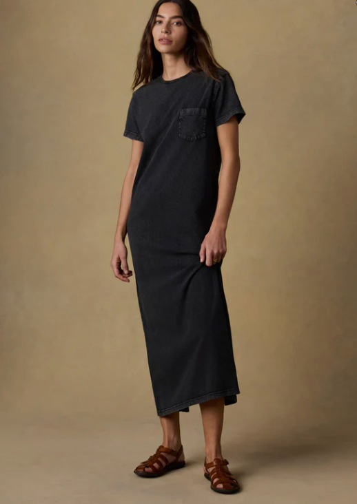 Recycled Cotton Jersey T Shirt Dress | Washed Black