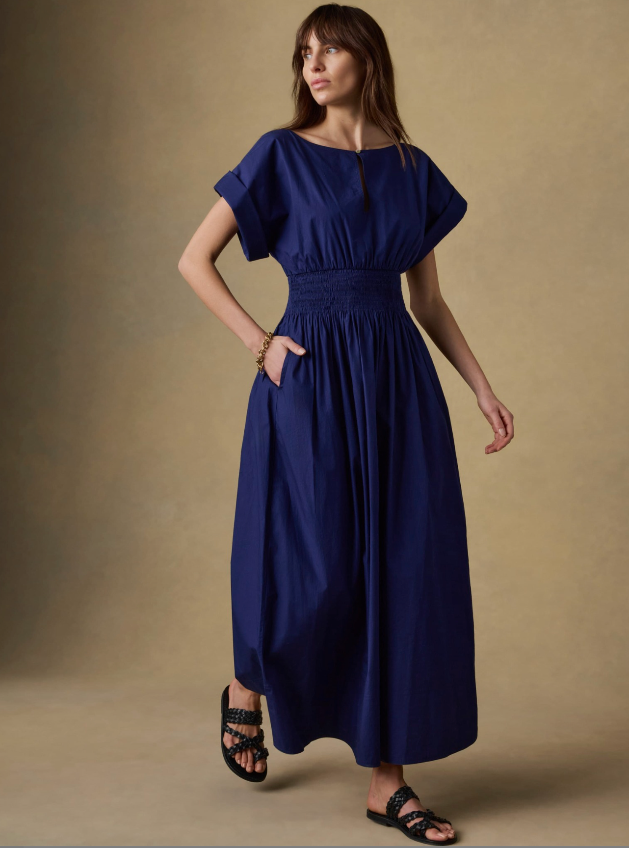 Coastal Poplin Elia Smocked Dress - Ocean Cavern