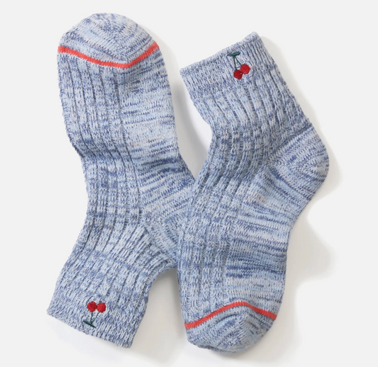 Ankle Sock | Blue Jay + Cherries