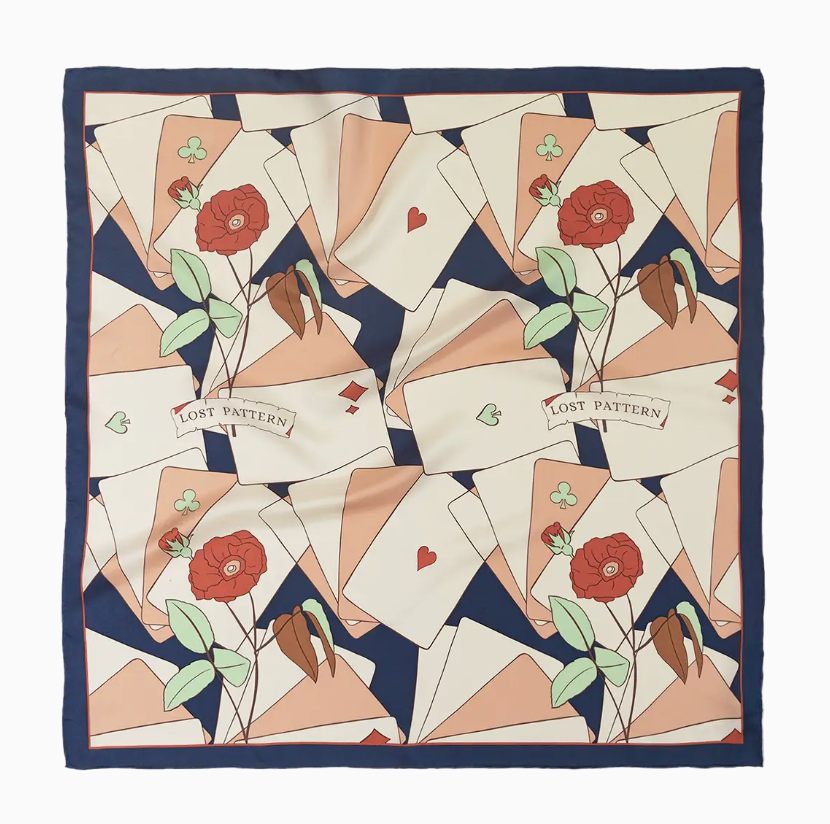 Camellia Silk Bandana Scarf - Dark Blue