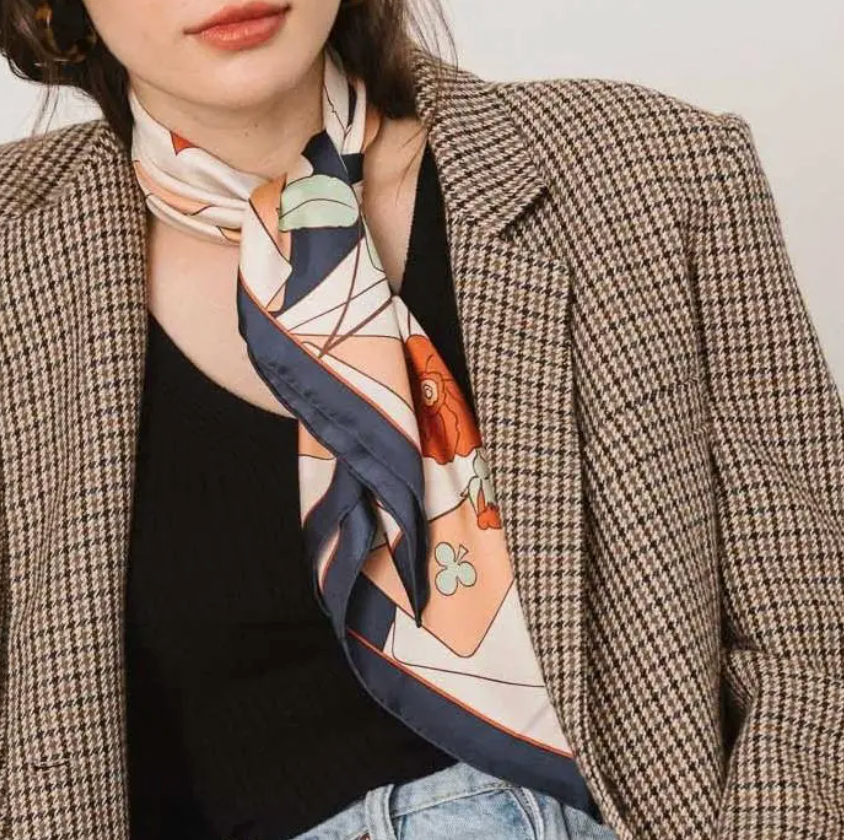 Camellia Silk Bandana Scarf - Dark Blue