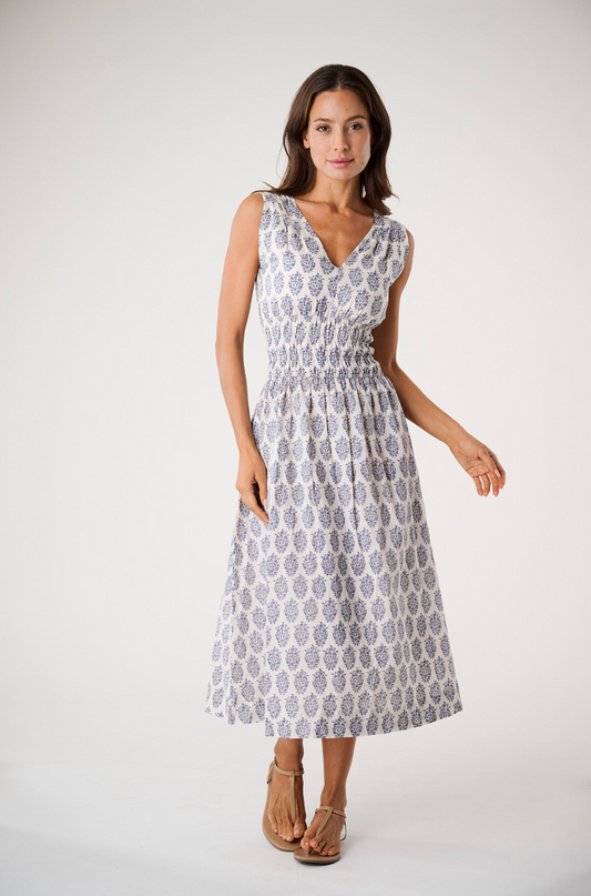 Fiona Dress - Ivory/Indigo Meadow