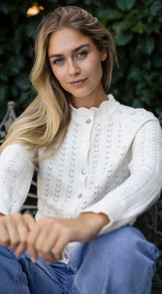 Marea Lucy Pointelle Cardigan | Ivory