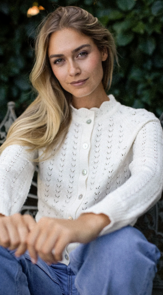 Marea Lucy Pointelle Cardigan | Ivory