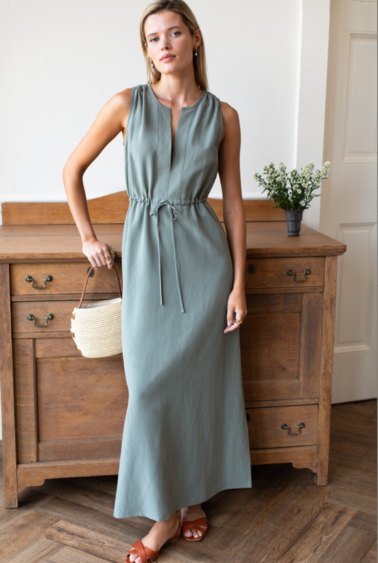 Grecian Keyhole Dress - Agave Linen