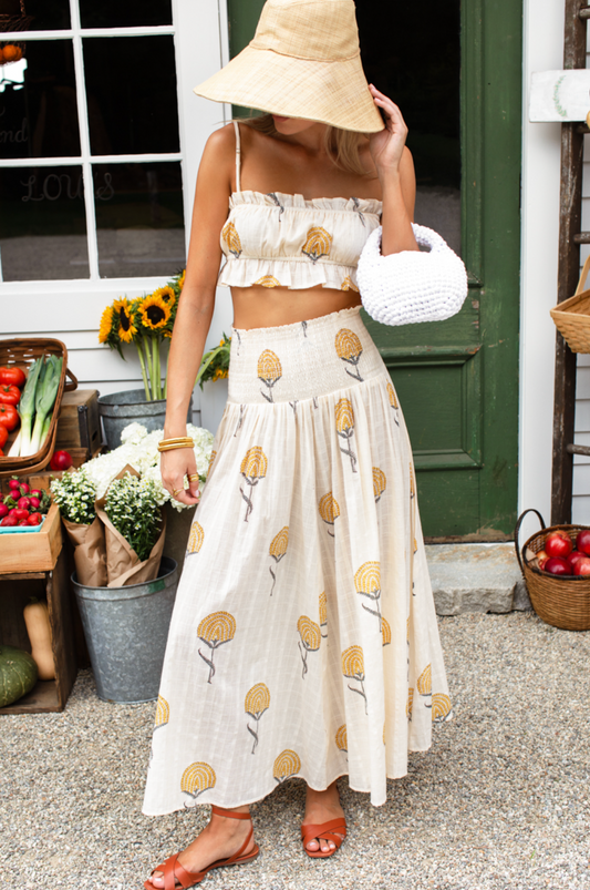 Smocked Maxi Skirt - Fan Flowers Marigold