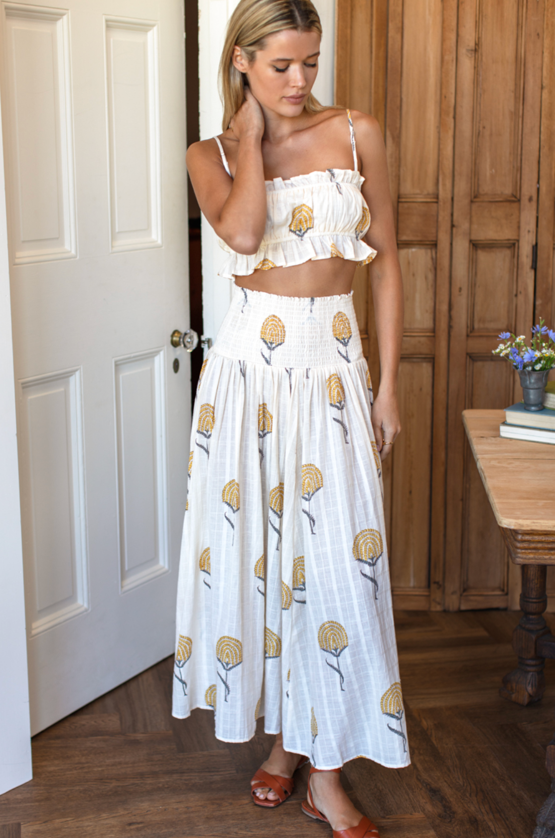 Smocked Maxi Skirt - Fan Flowers Marigold