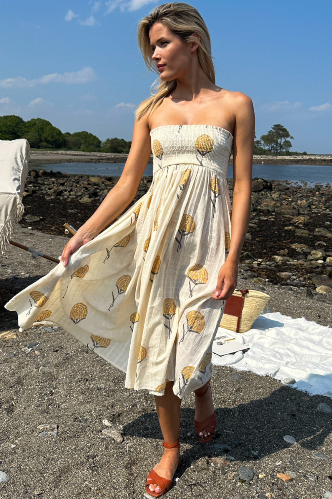 Smocked Maxi Skirt - Fan Flowers Marigold