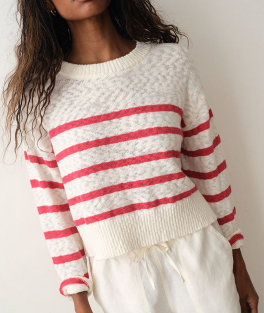 Seabreeze Crewneck Sweater | Red + White Stripe