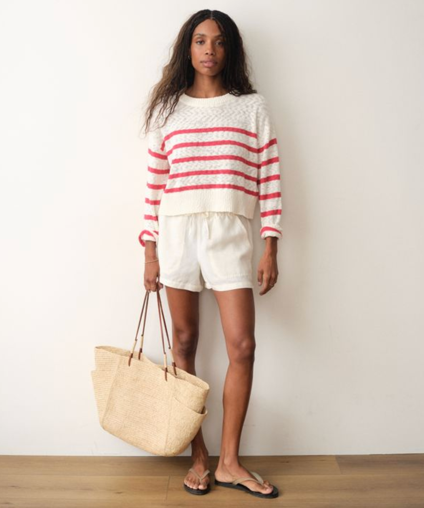Seabreeze Crewneck Sweater | Red + White Stripe