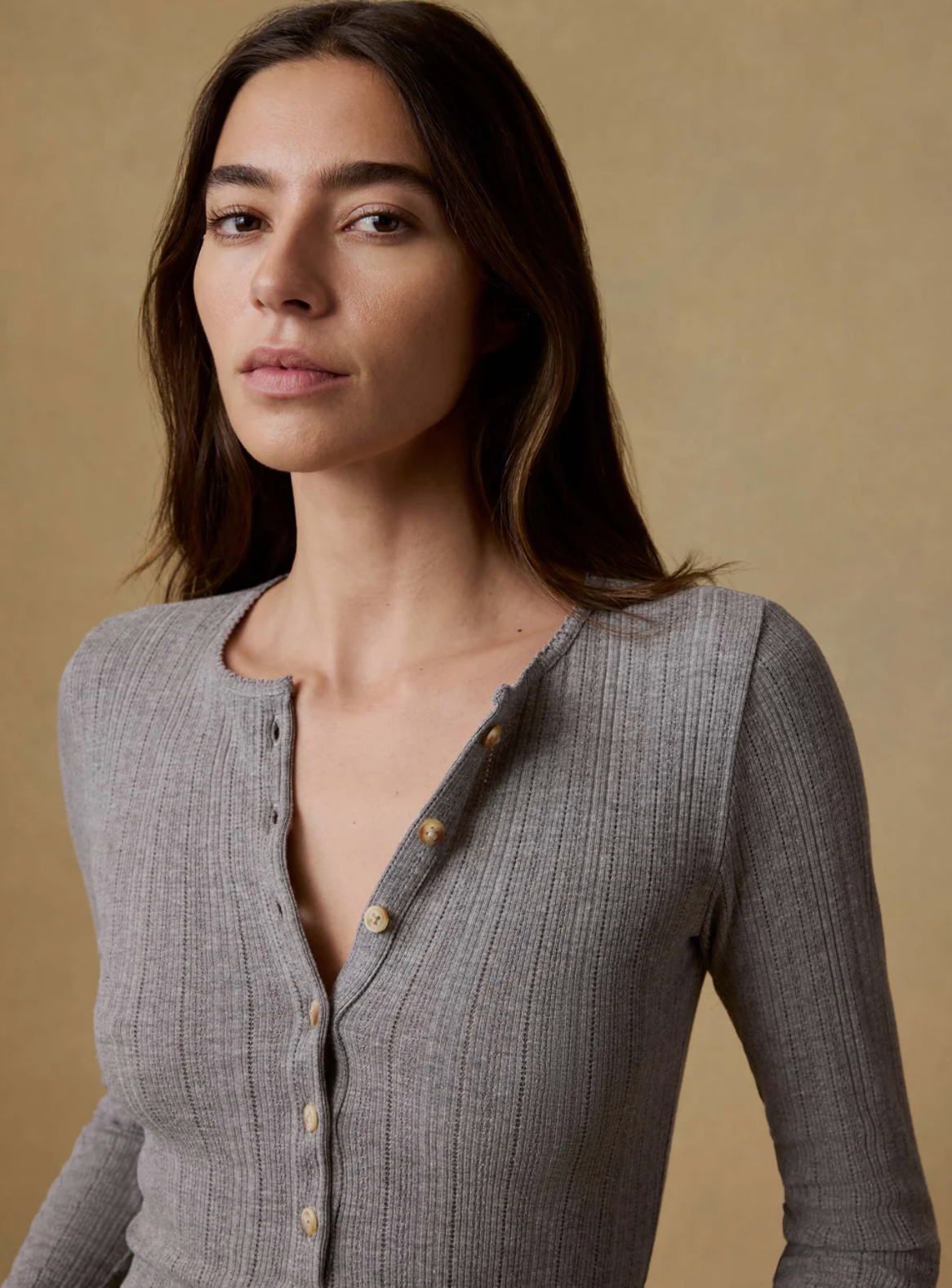Paradise Pointelle Henley | Medium Grey Heather