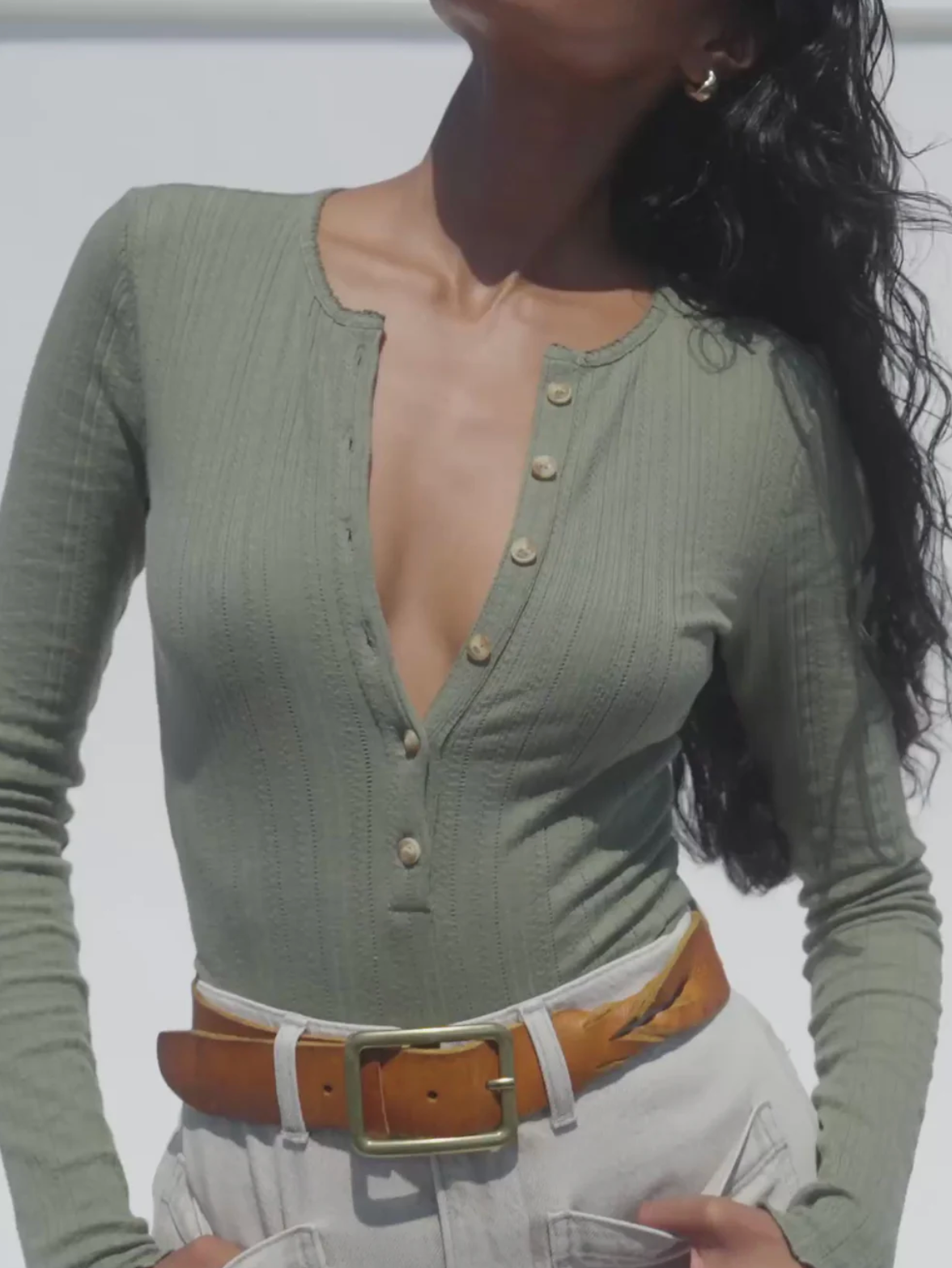 Paradise Pointelle Henley | Island Olive
