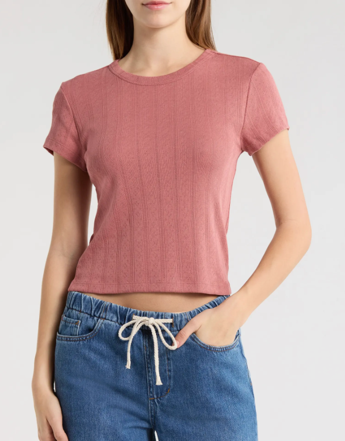 Lexi Pointelle Crew Tee | Dusk Rose