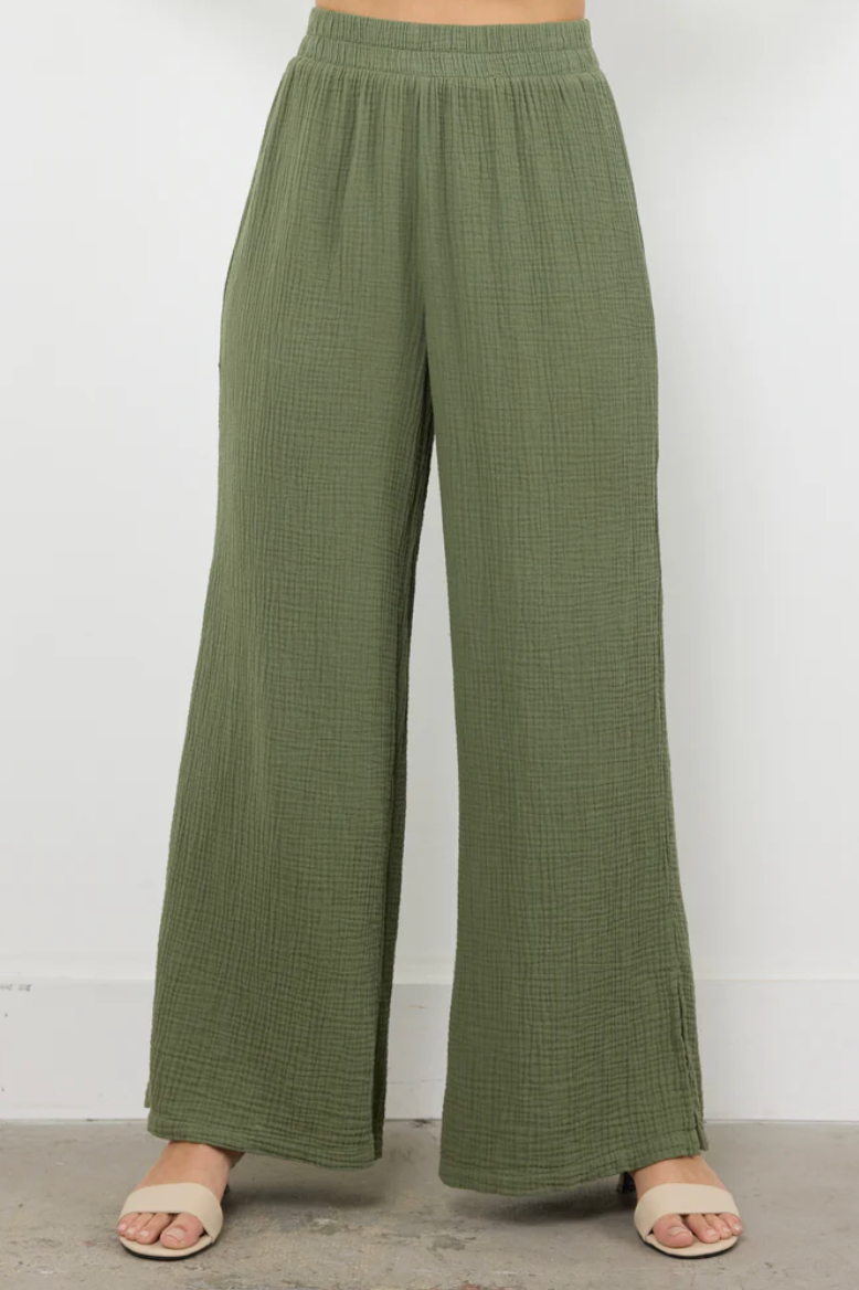 BREEZY GAUZE PANT WITH SIDE SLIT