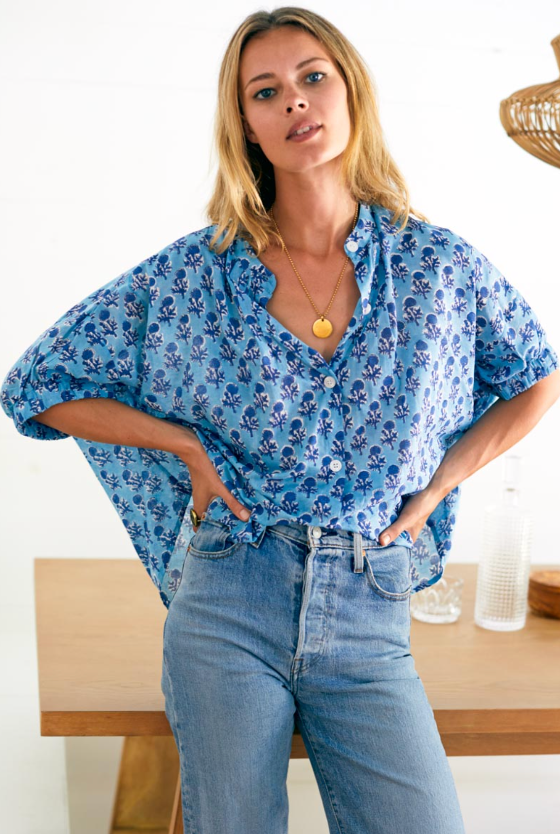Emerson Fry Mandarin Collar Top | Little Marigolds Danube Organic