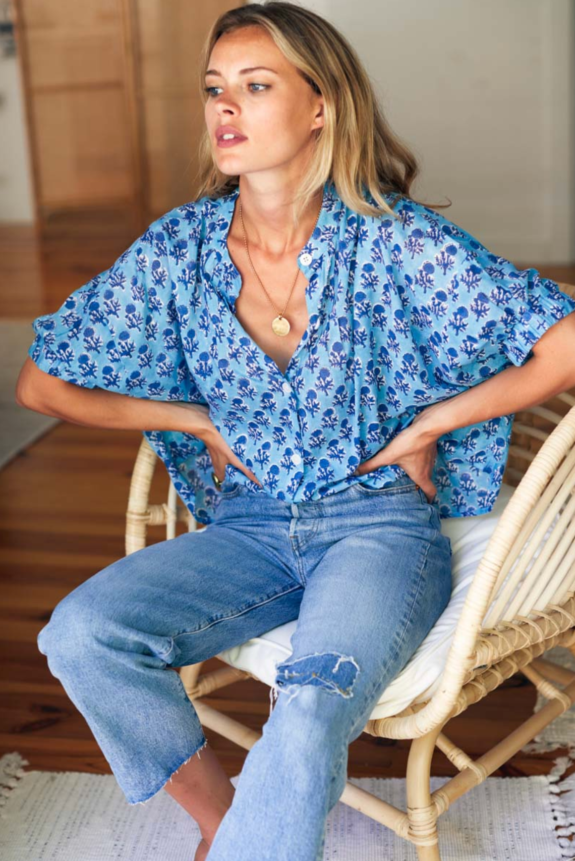 Emerson Fry Mandarin Collar Top | Little Marigolds Danube Organic