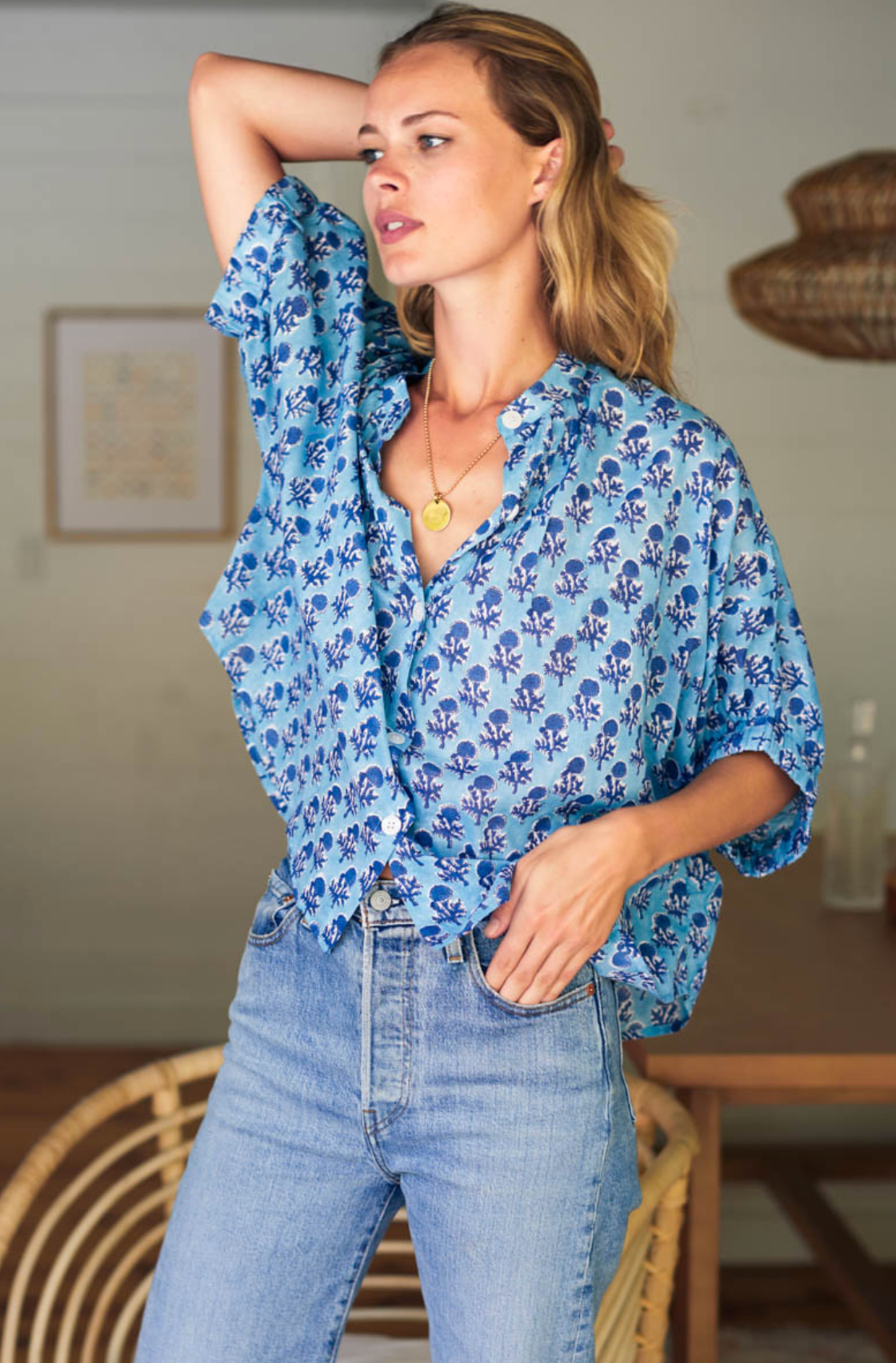 Emerson Fry Mandarin Collar Top | Little Marigolds Danube Organic