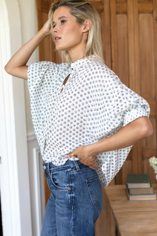 Emerson Fry Mandarin Collar Top | Signet Olive Organic