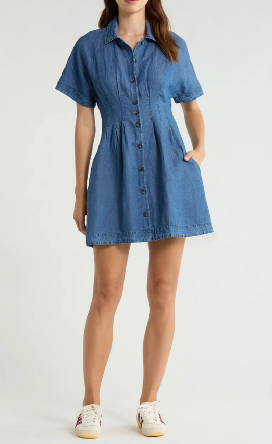 Arden Mini Shirt Dress - Medium Wash