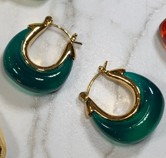 HALF MOON EARRINGS | EMERALD GREEN RESIN