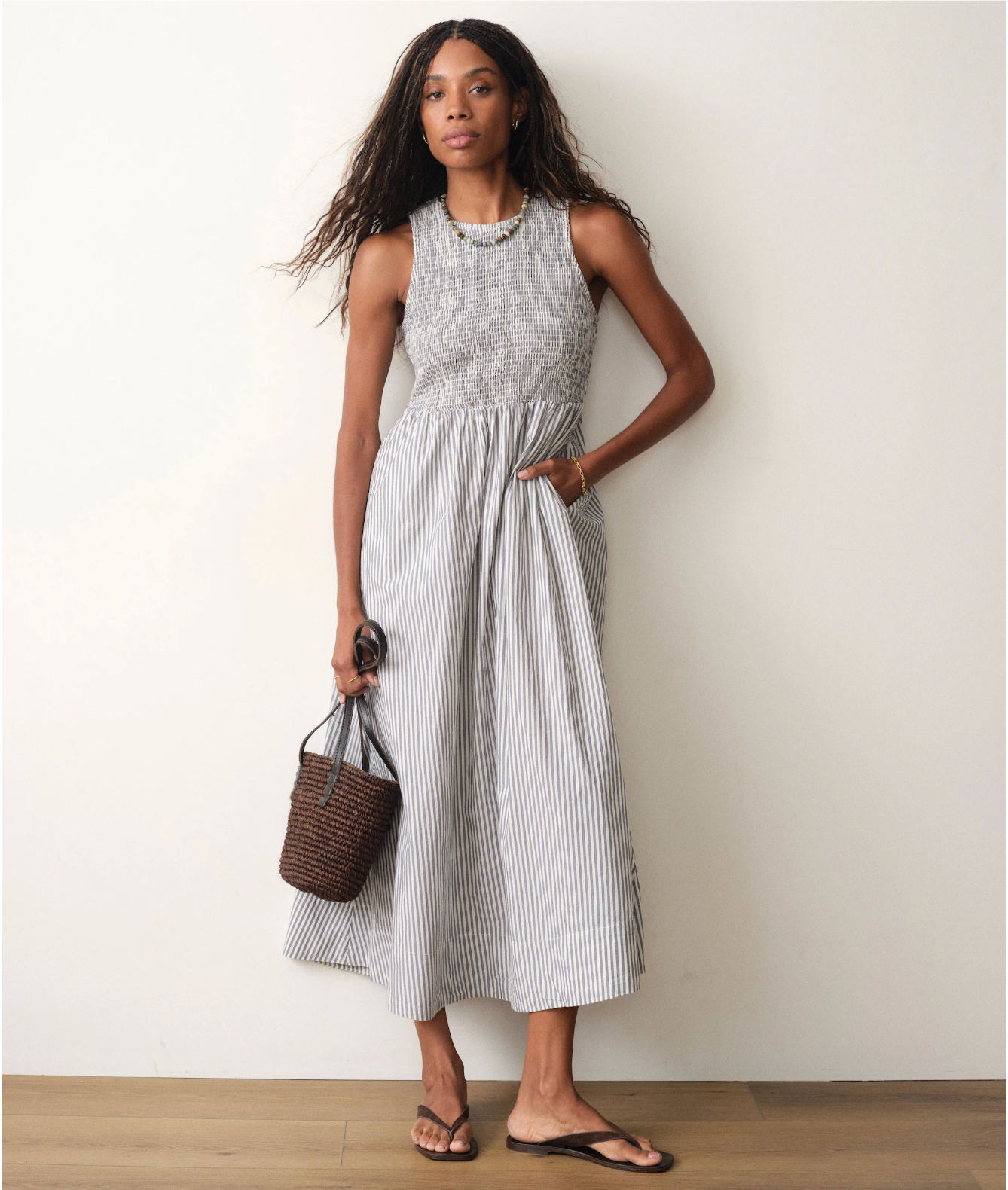 Darcy Poplin Smocked Dress | Navy Stripe