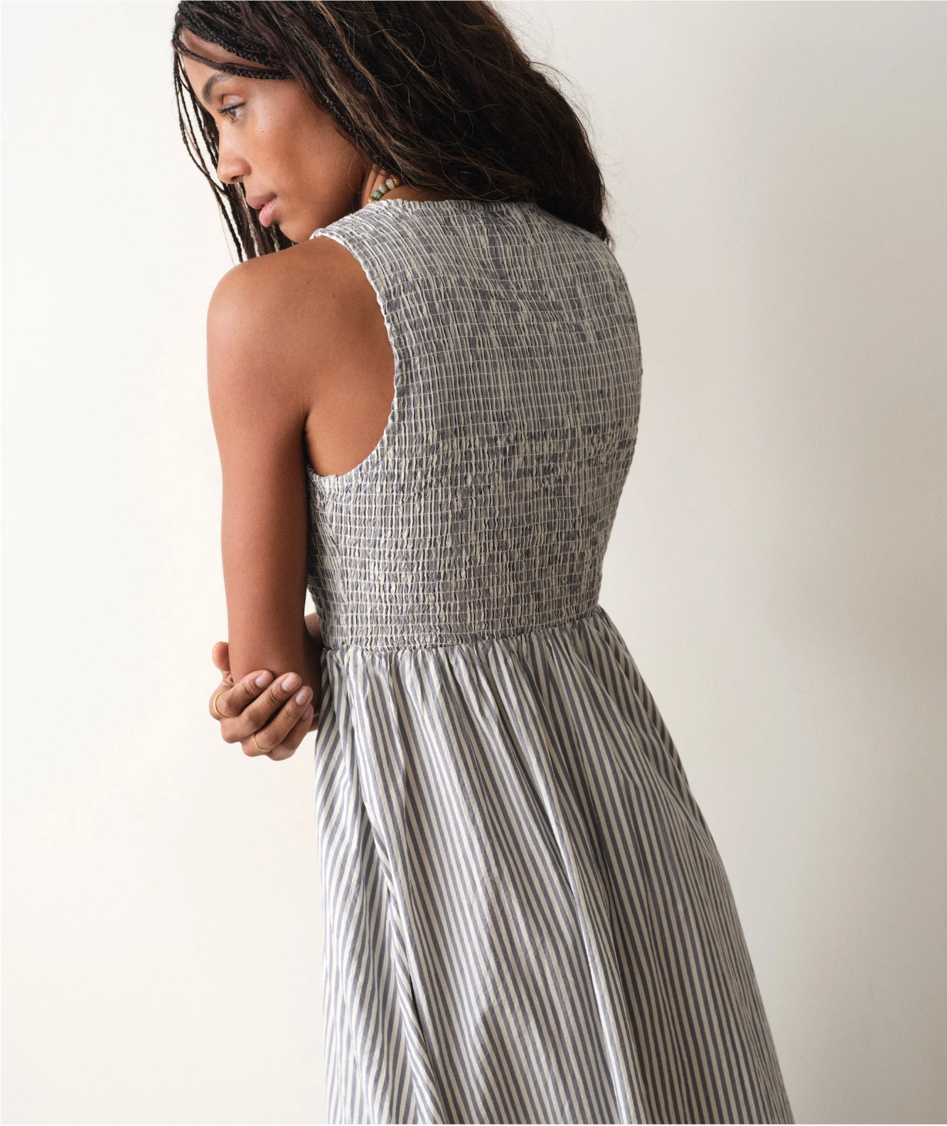 Darcy Poplin Smocked Dress | Navy Stripe