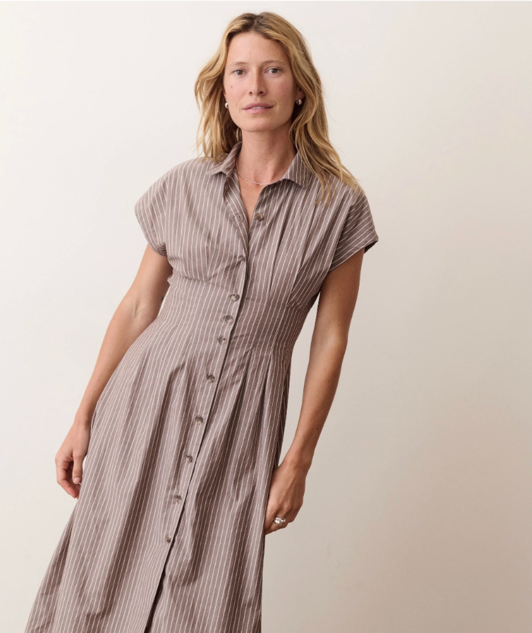 Arden Midi Shirt Dress | Chocolate Stripe