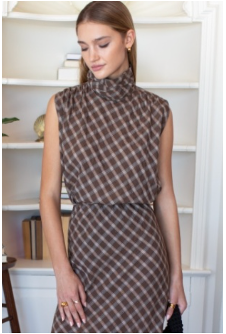 Emerson Fry Frederique Sleeveless Blouse | Cocoa Plaid