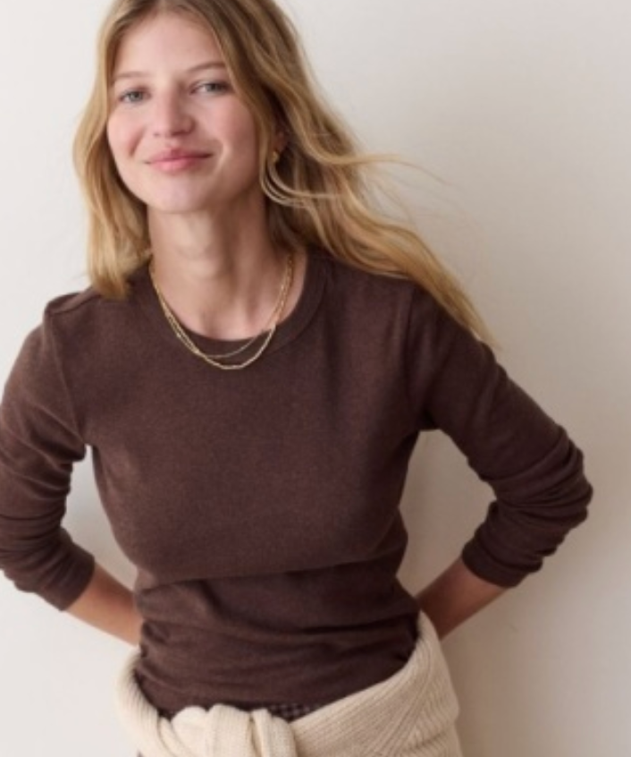 Mini Rib Long Sleeve Crew Tee | Chocolate