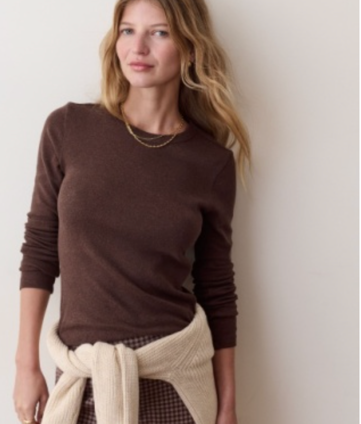 Mini Rib Long Sleeve Crew Tee | Chocolate