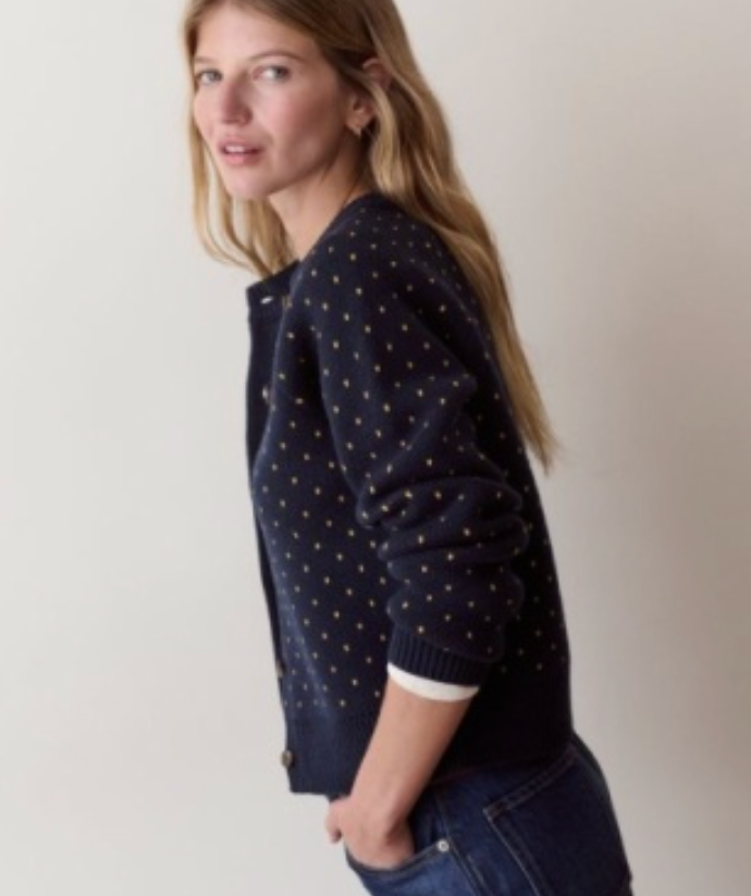 Iris Crewneck Cardigan | Navy & Gold