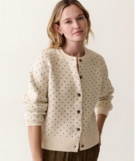 Iris Crewneck Cardigan | Oatmeal & Olive