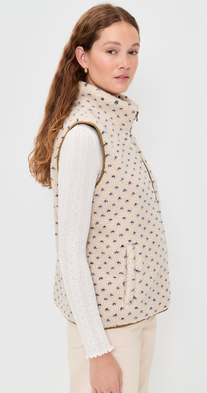 Marea Sherpa Vest - Ivory/Blue Birdseye