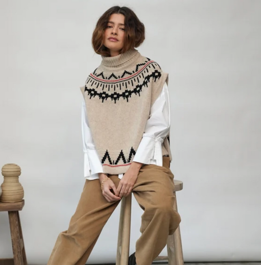 Kanon-Sue Recycled Wool Knitted Vest in Cream Marl Fairisle