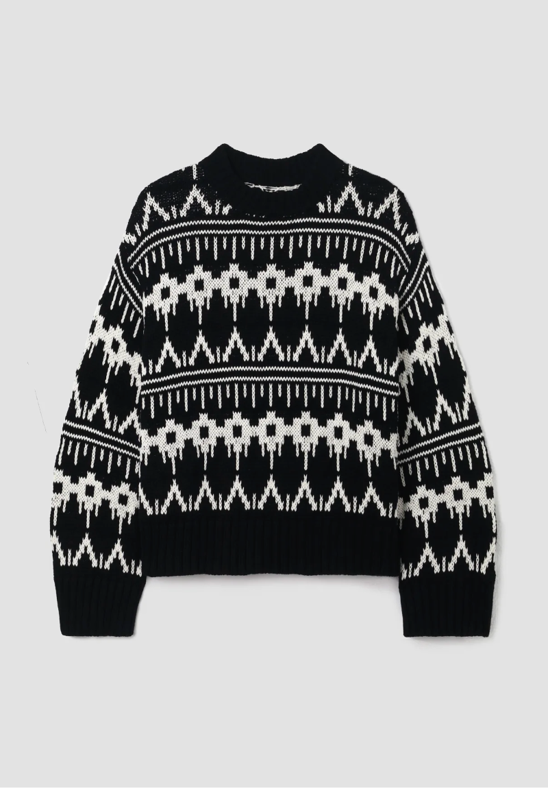 Leo-Sue Organic Cotton Knitted Jumper in Black Fairisle
