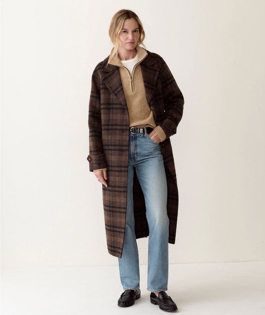 Colette Wool Topcoat | Brown/Black Plaid