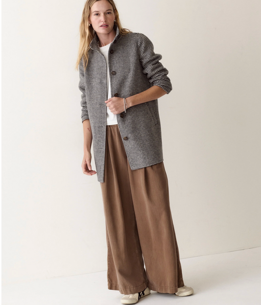 Stephanie Wool Coat | Charcoal/Cream Houndstooth